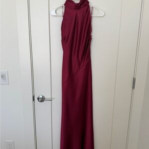 Sleeveless High-Neck Wine Red Formal Wedding Dress